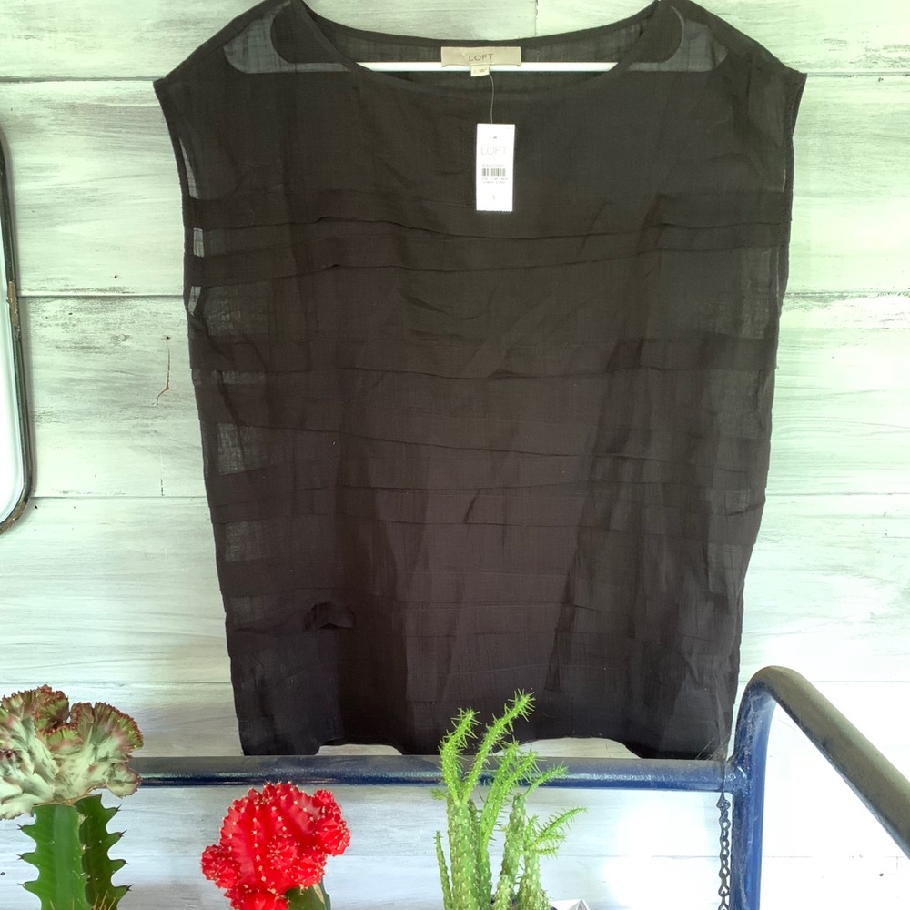 Loft SHEER STRIPE WOVEN TOP NWT size L